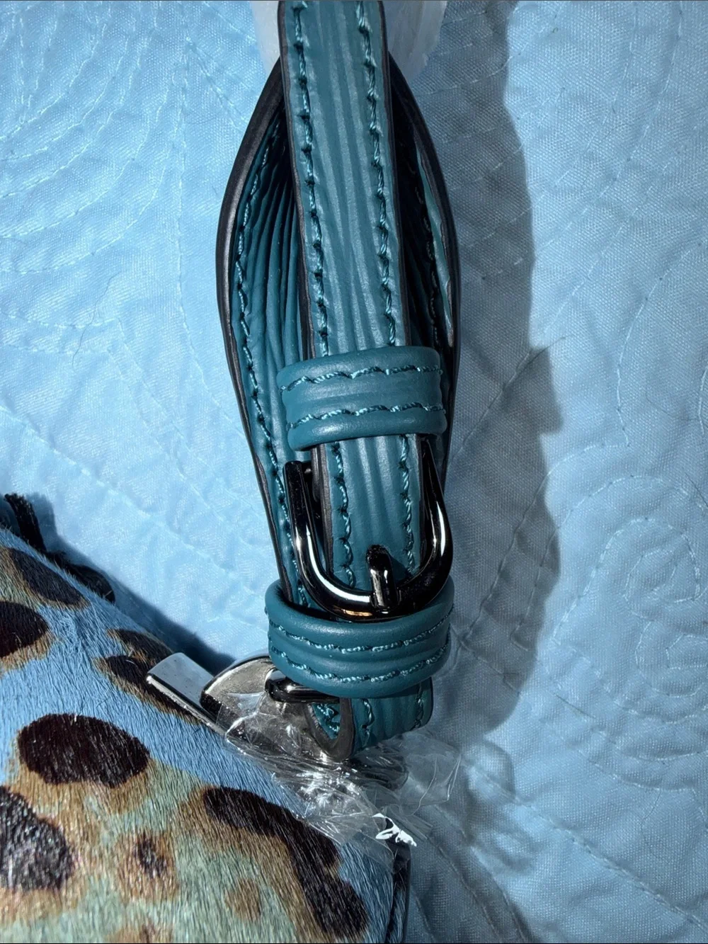 Sharif Blue and Leopard-Calf Hair Print Top-Handle Satchel - Picture 15 of 15